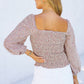 Apricot Square Neck Puff Sleeve Floral Smocked Top
