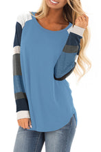 Load image into Gallery viewer, Color Block Long Sleeves Blue Pullover Top
