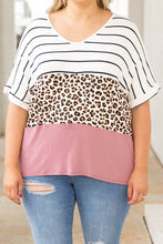 Load image into Gallery viewer, Striped Leopard Color Block Plus Size T-Shirt
