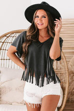 Load image into Gallery viewer, Fringe Hem V Neck T Shirt
