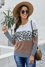Load image into Gallery viewer, Stripes Leopard Splicing Colorblock Long Sleeve Top
