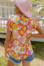 Load image into Gallery viewer, Multicolor Stand Collar Flutter Sleeves Floral Top

