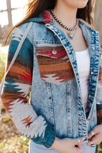 Load image into Gallery viewer, Multicolor Aztec Print Frayed Hem Denim Jacket
