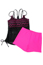 Load image into Gallery viewer, Color Block Lace Drawstring Tie Tankini Set
