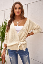 Load image into Gallery viewer, Beige Wrap V Neck Sweater with Side Tie

