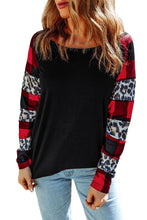Load image into Gallery viewer, Off Shoulder Plaid&amp;Leopard Print Long Sleeve Top
