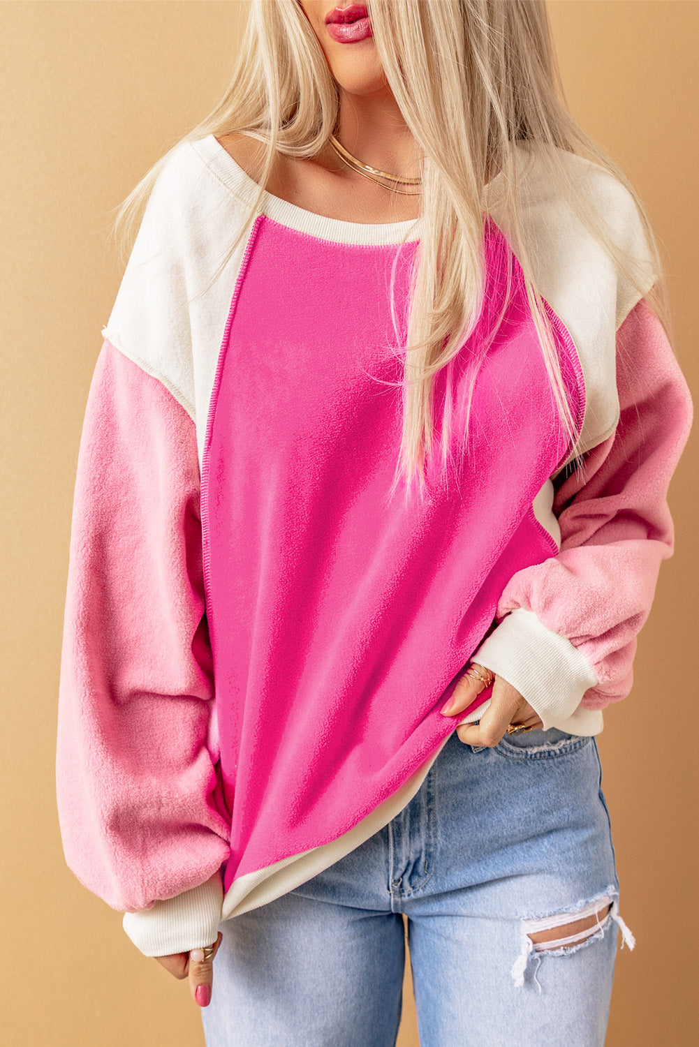 Colorblock Long Sleeve Pullover Fleece Sweatshirt