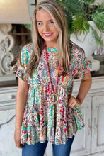 Load image into Gallery viewer, Floral Print Ruffle Sleeve Babydoll Top
