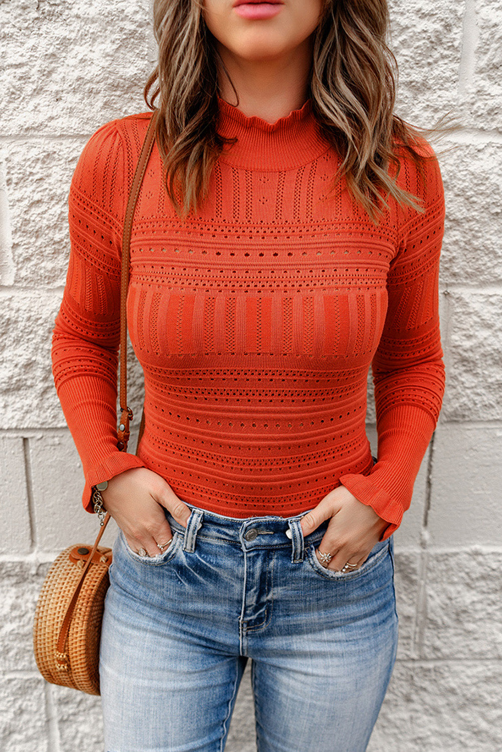 Crochet Hollowed Knit long Sleeve Pullover