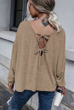 Load image into Gallery viewer, Khaki Tie Plunging Back Dolman Sleeve Oversize Top

