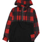 Black Contrast Buffalo Plaid Zip Pullover Hooded Top