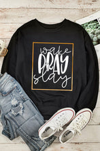 Load image into Gallery viewer, Wake Pray Slay Glitter Print Pullover Sweatshirt
