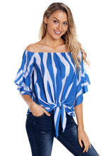 Load image into Gallery viewer, Off The Shoulder Vertical Stripes Blouse in Blue
