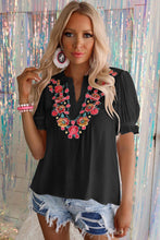 Load image into Gallery viewer, Floral Embroidered Ruffled Puff Sleeve Blouse
