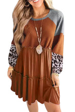 Load image into Gallery viewer, Waffle Knit Leopard Patchwork Long Sleeve Dress
