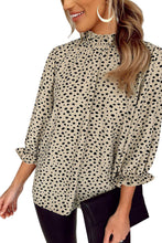 Load image into Gallery viewer, Khaki Frilled Neck 3/4 Sleeves Cheetah Blouse
