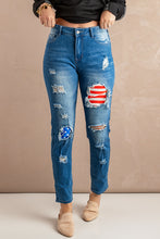 Load image into Gallery viewer, Vintage Stripes and Stars Patches Ripped Jeans
