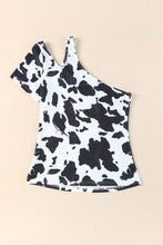 Load image into Gallery viewer, One Shoulder Cow Print Cut out Short Sleeve Top
