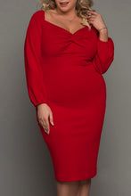 Load image into Gallery viewer, Long Sleeve Front Knot Plus size Midi Dress
