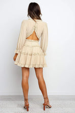 Load image into Gallery viewer, Beige V Neck Ruffle Detailing Open Back Dress
