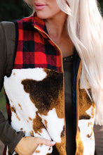 Load image into Gallery viewer, Cow Print Buffalo Plaid Pocket Vest Coat
