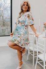 Load image into Gallery viewer, Floral Print Ruffled Puff Sleeve Plus Size Mini Dress

