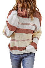 Load image into Gallery viewer, Turtleneck Color Block Balloon Sleeves Knit Sweater
