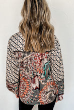 Load image into Gallery viewer, Black Black Mixed Floral Geometric Print Ruffled Long Sleeve Blouse
