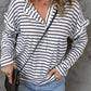 White Striped Print Ruffled Buttoned Long Sleeve Top