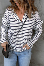 Load image into Gallery viewer, Striped Print Ruffled Buttoned Long Sleeve Top
