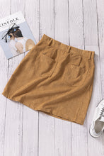 Load image into Gallery viewer, Khaki High Waist Corduroy Mini Skirt with Pockets
