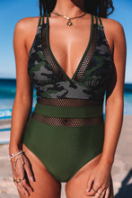 Load image into Gallery viewer, Army Green Camo Patchwork One Piece Swimsuit
