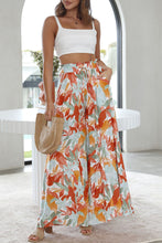 Load image into Gallery viewer, Multicolor Floral Print Drawstring Shirred High Waist Wide Leg Pants
