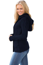 Load image into Gallery viewer, Navy Blue Long Sleeve Button-up Hooded Cardigans

