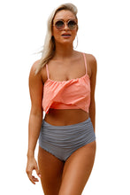 Load image into Gallery viewer, Glowing Top and Striped Bottom High Waist Swimwear
