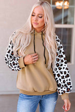 Load image into Gallery viewer, Khaki Leopard Bishop Sleeve Hooded Sweatshirt
