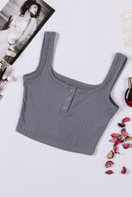 Load image into Gallery viewer, Grey Ribbed Knit Henley Crop Tank
