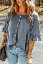 Load image into Gallery viewer, Ruffled Half Sleeve Buttoned Loose T Shirt
