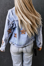 Load image into Gallery viewer, Leopard Star Distressed Cropped Denim Jacket

