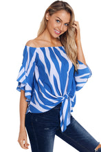 Load image into Gallery viewer, Off The Shoulder Vertical Stripes Blouse in Blue
