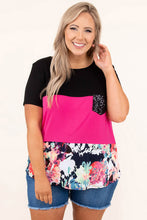 Load image into Gallery viewer, Floral Color Block Sequin Pocket Plus Size Tee
