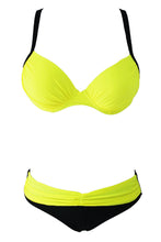 Load image into Gallery viewer, Sexy Yellow Padded Gather Push-up Bikini Set
