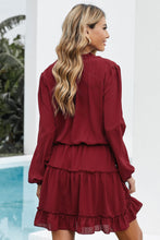 Load image into Gallery viewer, V Neck Long Sleeve Ruffle Tiered Mini Dress
