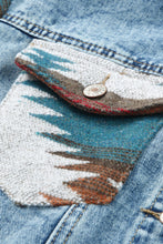 Load image into Gallery viewer, Multicolor Aztec Print Frayed Hem Denim Jacket
