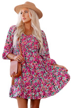 Load image into Gallery viewer, Smocked V Neck Puffy Sleeve Floral Dress
