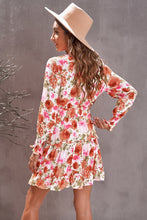 Load image into Gallery viewer, Multicolor Floral V Neck Long Sleeve Tie Waist Mini Dress
