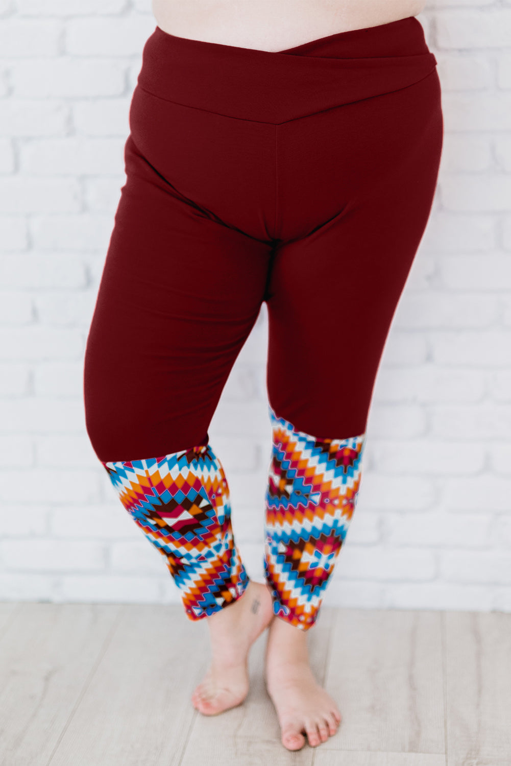 Red Red Aztec Splicing High Waist Plus Size Pants