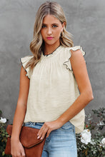 Load image into Gallery viewer, Contrast Trim Ruffled Crew Neck Sleeveless Top
