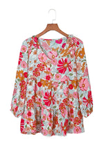 Load image into Gallery viewer, Floral Print Ruched V Neck Babydoll Blouse
