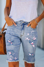 Load image into Gallery viewer, Flower Leopard Patchwork Slim Fit Distressed Denim Shorts
